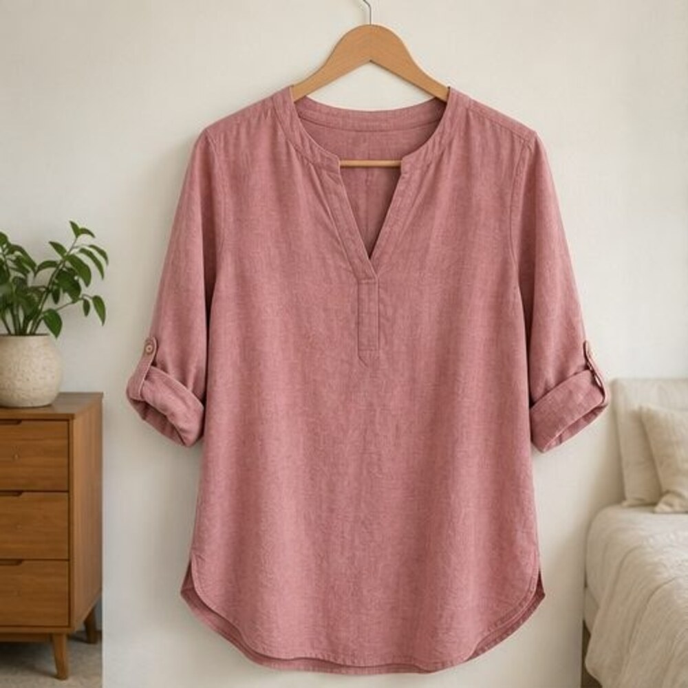 Rose Split Neck Tunic Blouse
